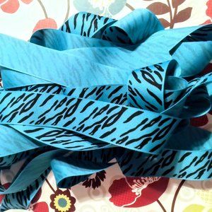 Turquoise Teal ribbon Fabric Zebra Print 4 Yards